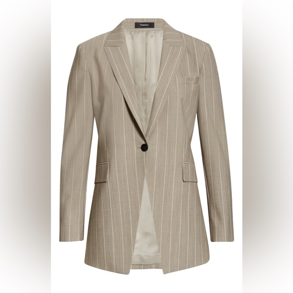 Theory Etiennette Traceable Wool Striped Blazer In Beige - Picture 1 of 10